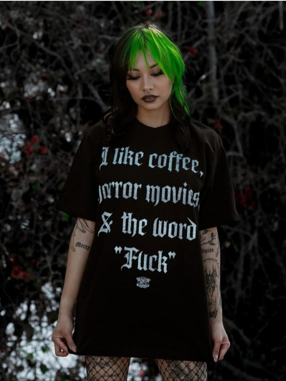 Blackcraft cult coffee horror movies & the word F*ck gothic oversized tee shirt